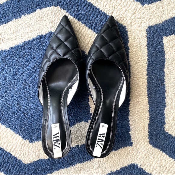 🖤 ZARA QUILTED POINTED TOE OPEN HEEL FAUX LEATHER HEELS! - Picture 1 of 11